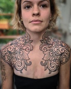 Chest piece tattoos by Manuel Zellkern