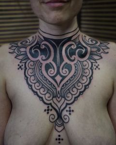 Chest piece tattoos by Manuel Zellkern