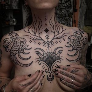 Chest piece tattoos by Manuel Zellkern